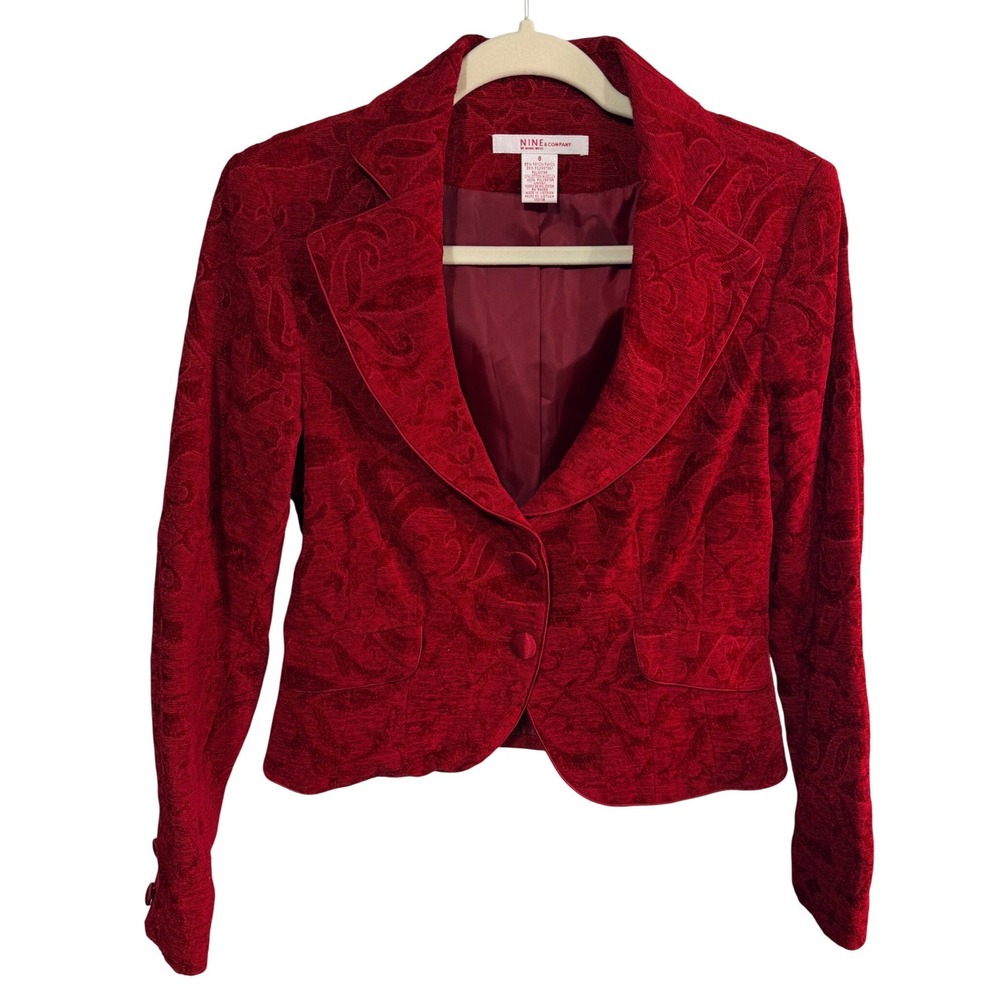 Nine & Company Blazer Paisley Jacquard Velvet Preppy 8 Red Formal Career Holiday